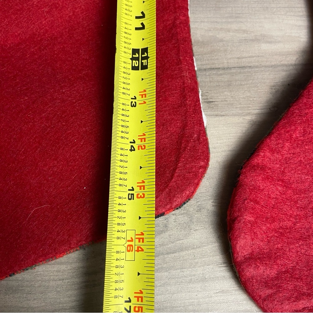 Christmas Stockings Set of 2 Red Gray Fuzzy Top Snowflake Pattern Hanging Plaid - Picture 7 of 10